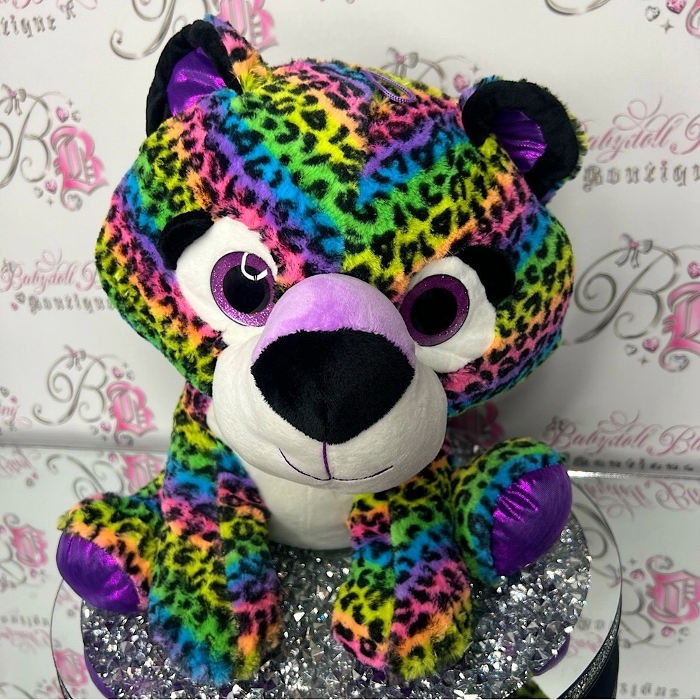 Rainbow cheetah plush stuffed animal stuffie toy new multi color adorable